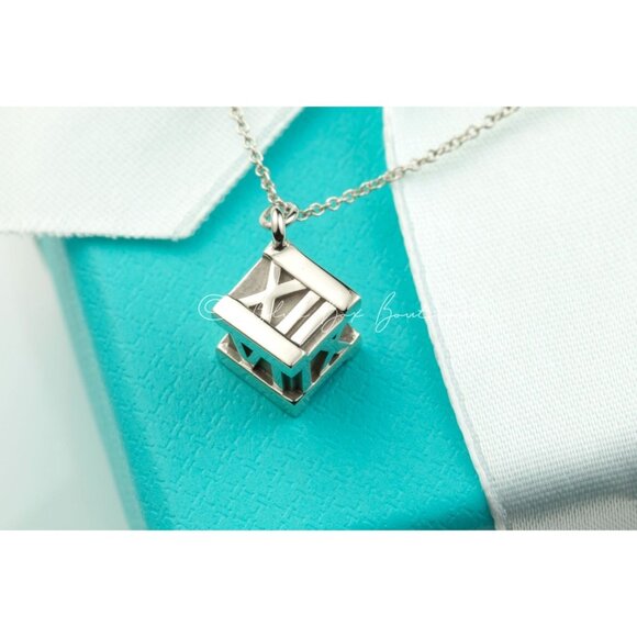 Tiffany & Co. Atlas Cube Pendant with Roman Numerals Necklace in Sterling Silver - Picture 1 of 8